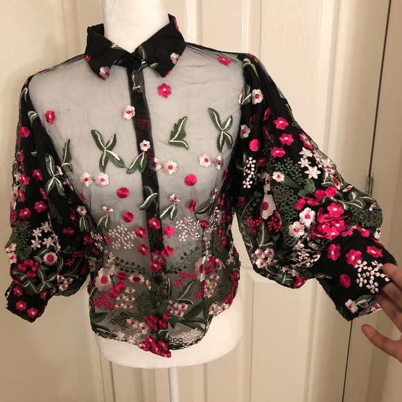 ⭐️HOST PICK Black Mesh & Floral Detail Blouse⭐️ - Picture 4 of 6
